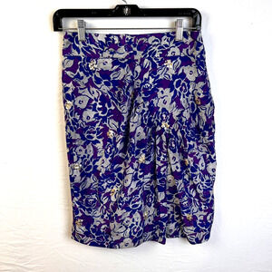 Anthropologie Fei Silk Skirt Women's 2 Purple Blue Floral Sequins Gathered Party